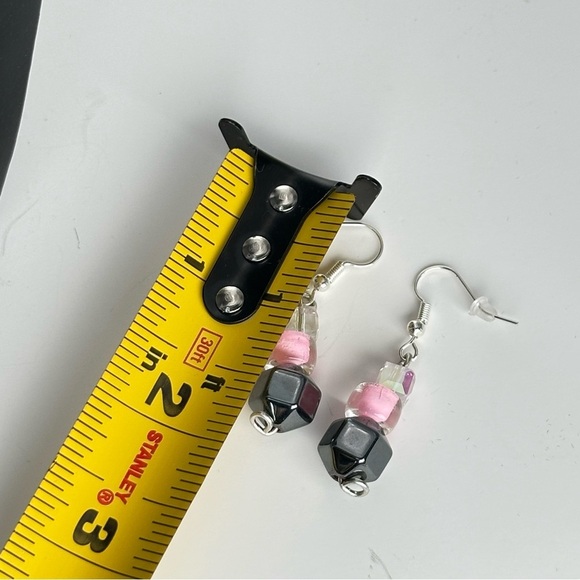 AB Glass crystal Bead Earrings hematite and pink Glass Handmade Earrings 3476 P - Picture 5 of 6